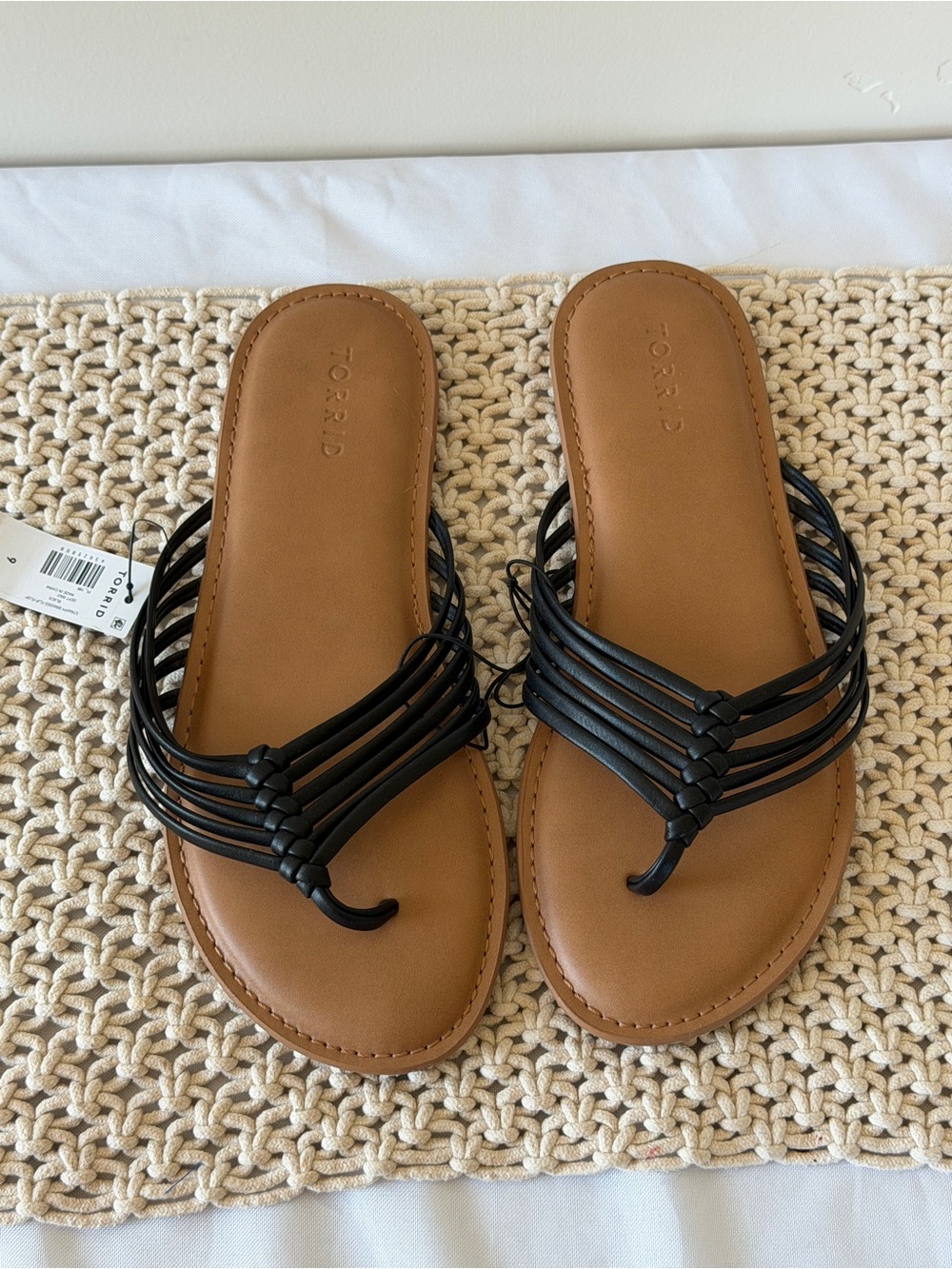 torrid Black Multi-Strap Toe-Post Sandals with Tan Footbed